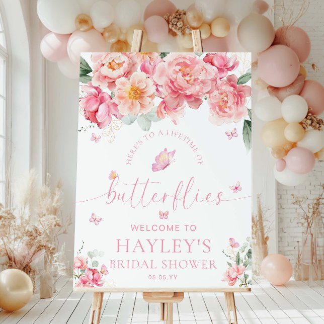 Piper Peony Butterflies Bridal Shower Welcome Foam Board (Lifetime of Butterflies Bridal Shower Welcome Sign Piper Peony)