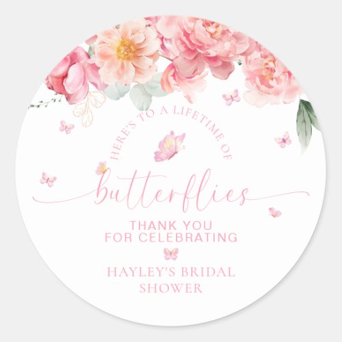 Piper Peony Butterfly Bridal Shower Favor Classic Round Sticker
