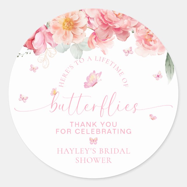 Piper Peony Butterfly Bridal Shower Favor Classic Round Sticker (Front)