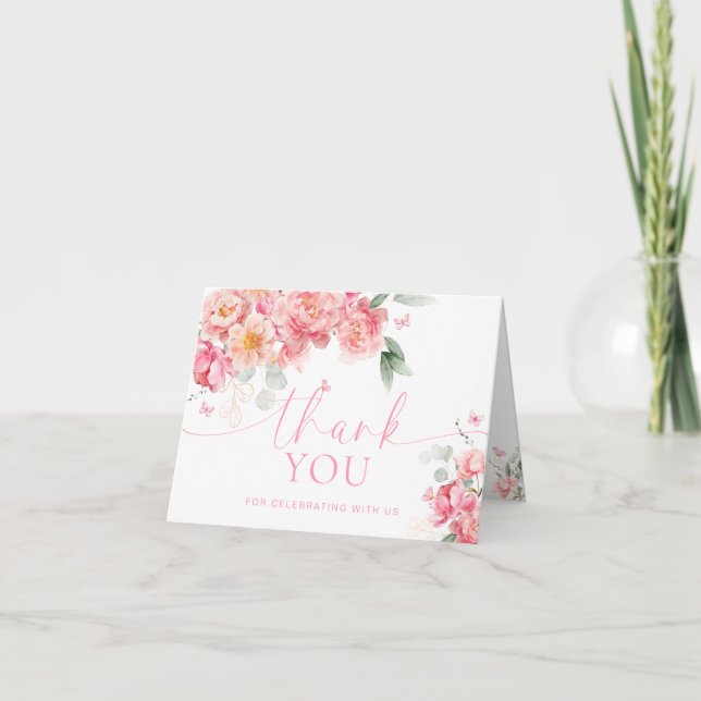 Piper Peony Butterfly Bridal Shower Thank You Card (Front)