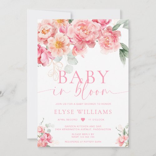 Piper Peony Floral Baby In Bloom Baby Shower Invitation