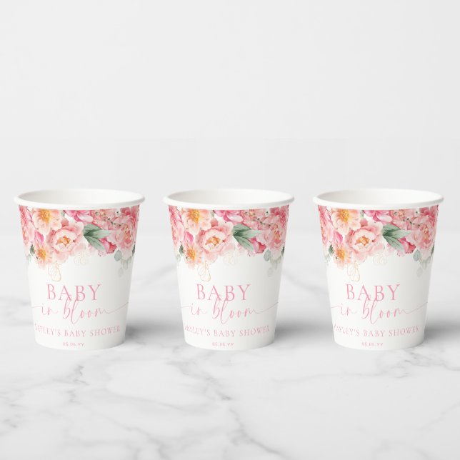 Piper Peony Floral Baby In Bloom Baby Shower Paper Cups (Multi)
