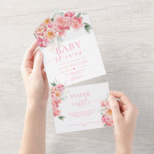 Piper Peony Floral Baby Shower All In One Invitation