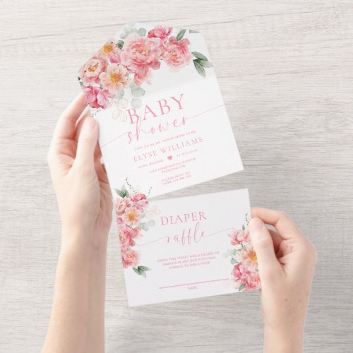Piper Peony Floral Baby Shower All In One Invitation