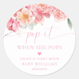 Piper Peony Floral Baby Shower Pop It Classic Round Sticker