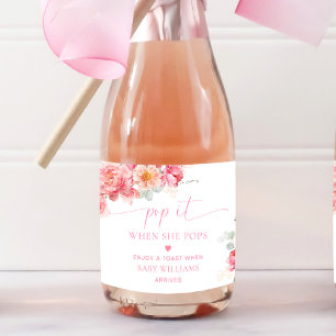 Piper Peony Floral Baby Shower Pop It Sparkling Wine Label