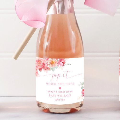 Piper Peony Floral Baby Shower Pop It Sparkling Wine Label