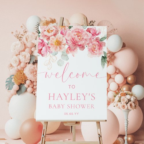 Piper Peony Floral Baby Shower Welcome Sign