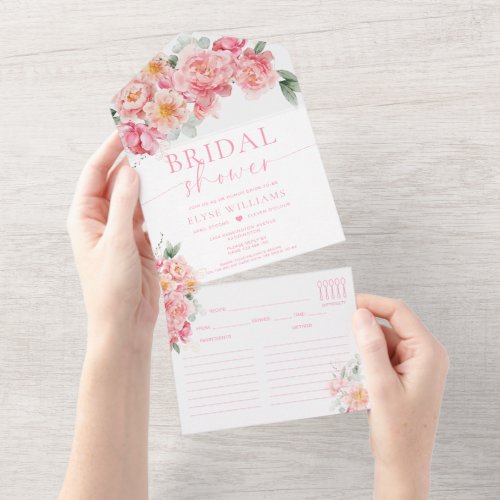 Piper Peony Floral Bridal Shower Recipe All In One Invitation