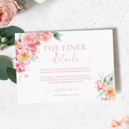 Piper Peony Floral Butterfly Bridal Shower Details Enclosure Card