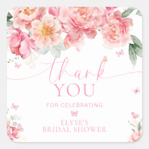 Piper Peony Floral Butterfly Thank You Favor Square Sticker