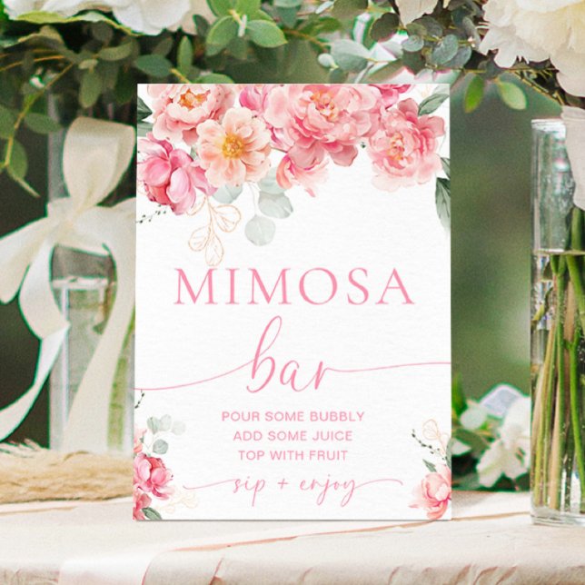 Piper Peony Floral Mimosa Bar Poster (Mimosa Bar Sign Peony Piper )