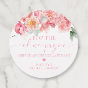 Piper Peony Floral Pop the Champagne Bridal Shower Favor Tags