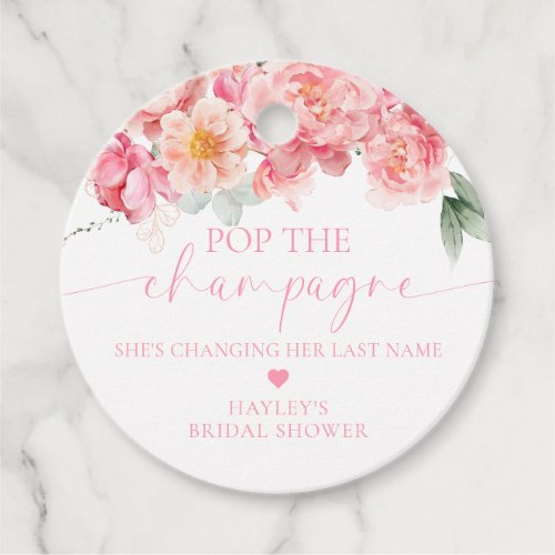 Piper Peony Floral Pop the Champagne Bridal Shower Favor Tags