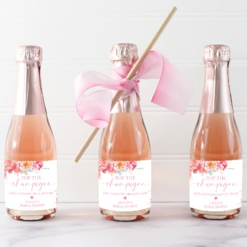 Piper Peony Floral Pop the Champagne Bridal Shower Sparkling Wine Label