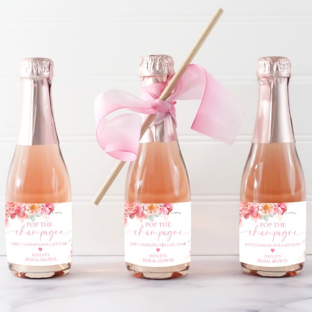 Piper Peony Floral Pop the Champagne Bridal Shower Sparkling Wine Label (Pop The Champagne Bridal Shower Favors Piper Peony )