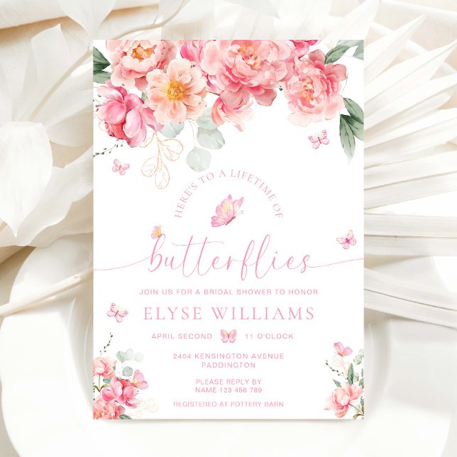 Piper Peony Lifetime of Butterflies Bridal Shower Invitation (Lifetime of Butterflies Bridal Shower Invitation Piper Peony)