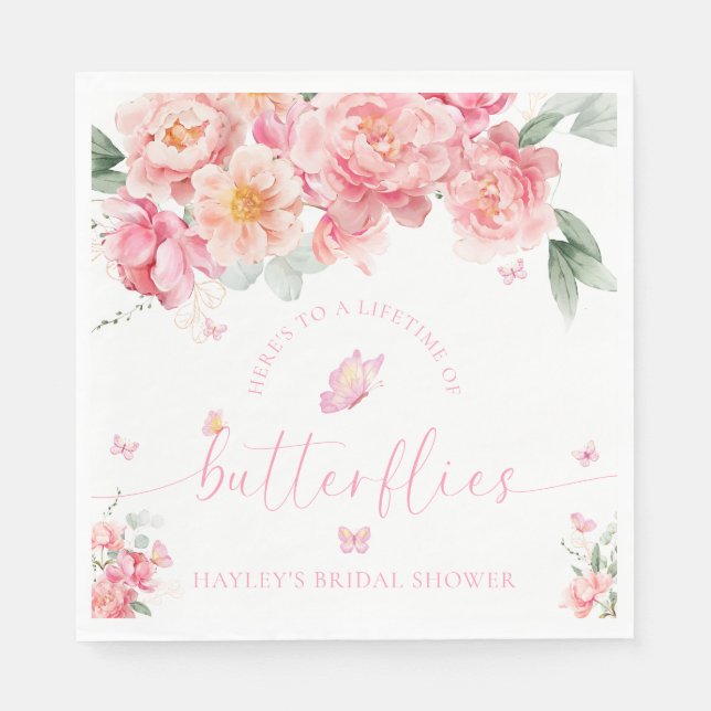 Piper Peony Lifetime Of Butterflies Bridal Shower Napkins (Front)