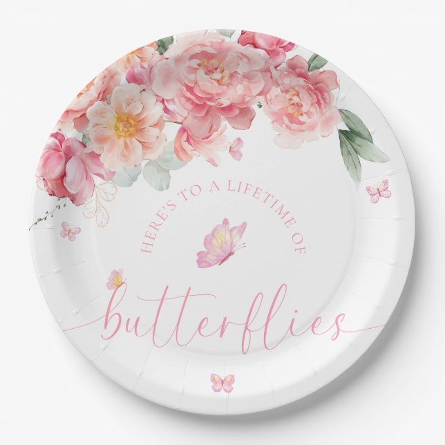 Piper Peony Lifetime of Butterflies Bridal Shower Paper Plates (Front)