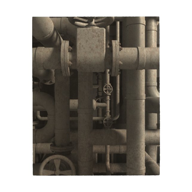 Pipes and Valves Industrial Wood Wall Art (Front)