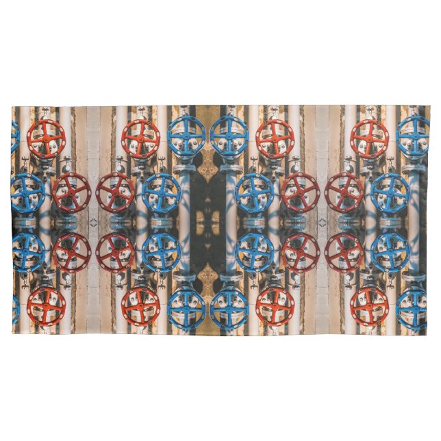 Pipes with red and blue valves large pattern pillow case (Front)