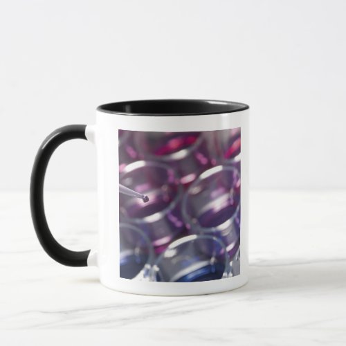 Pipette and petri dishes with fluids mug