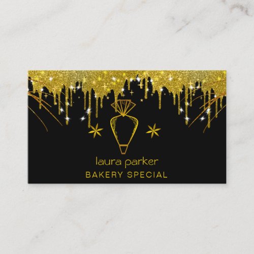 Piping Bag Bakery Pastry Catering Dripping Gold  Business Card