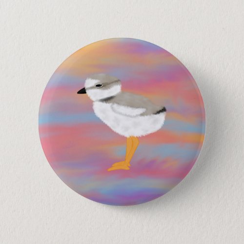 Piping Plover Chick on a Sunset Sky Button