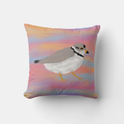 Piping Plover on a Sunset Sky Throw Pillow