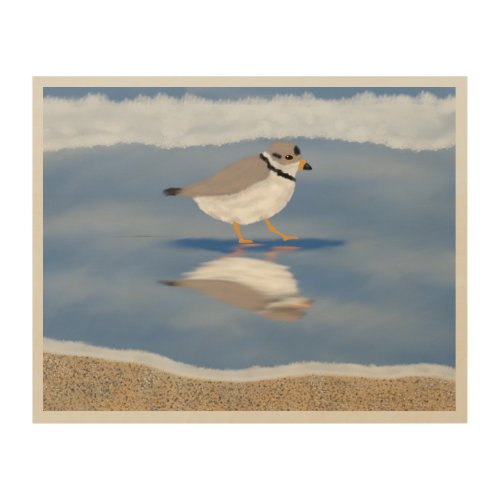 Piping Plover on the Beach Walking in the Water Wood Wall Art