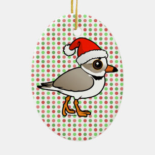 Piping Plover Santa Ceramic Ornament