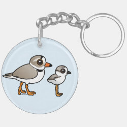 Piping Plover with chick Circle Keychain (double-sided)