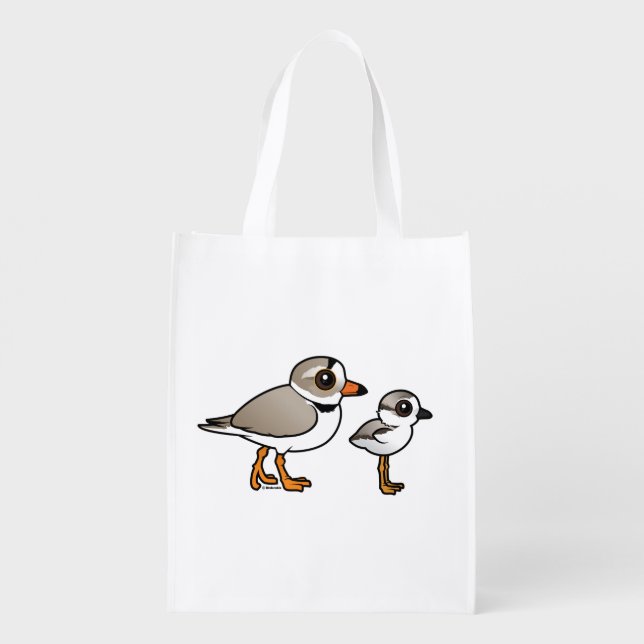 Piping Plover with chick Reusable Grocery Bag (Back)