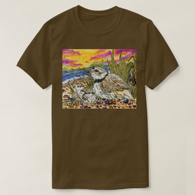 Piping Plovers and Chicks Long T-Shirt (Design Front)