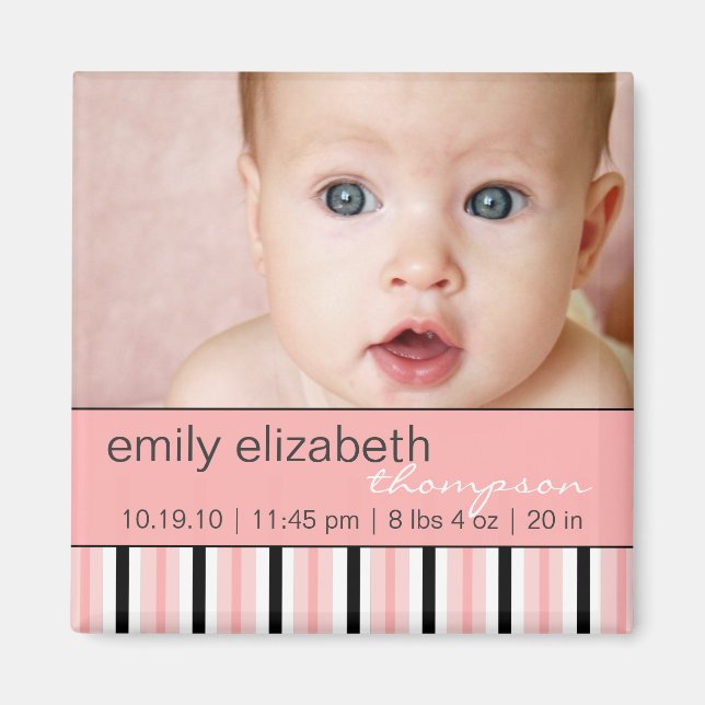 Pippy Pink Stripe Baby Photo Magnet (Front)