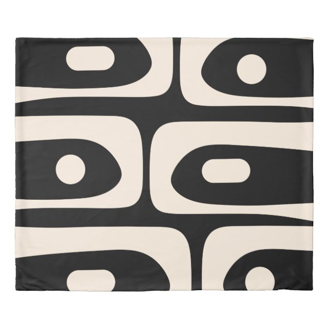 Piquet Midcentury Abstract Minimal Black and Cream Duvet Cover (Front)