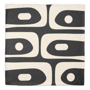 Piquet Midcentury Abstract Minimal Black and Cream Duvet Cover