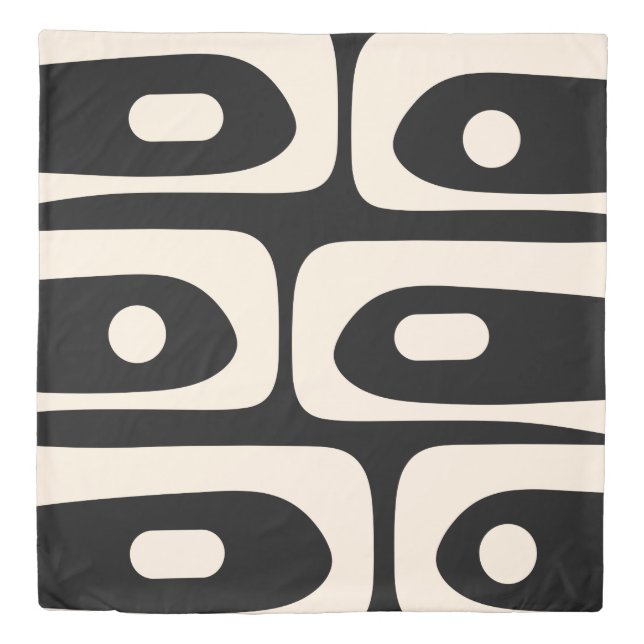 Piquet Midcentury Abstract Minimal Black and Cream Duvet Cover (Front)