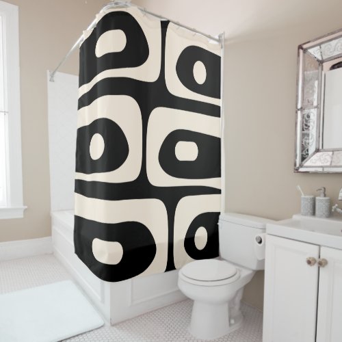 Piquet Midcentury Abstract Minimal Black and Cream Shower Curtain