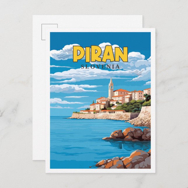 Piran Slovenia vintage travel illustration Postcard (Front/Back)