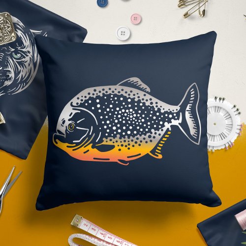 Piranha  Amazon Jungle Piranha Fish Throw Pillow