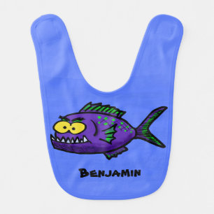 Piranha fish cartoon baby bib