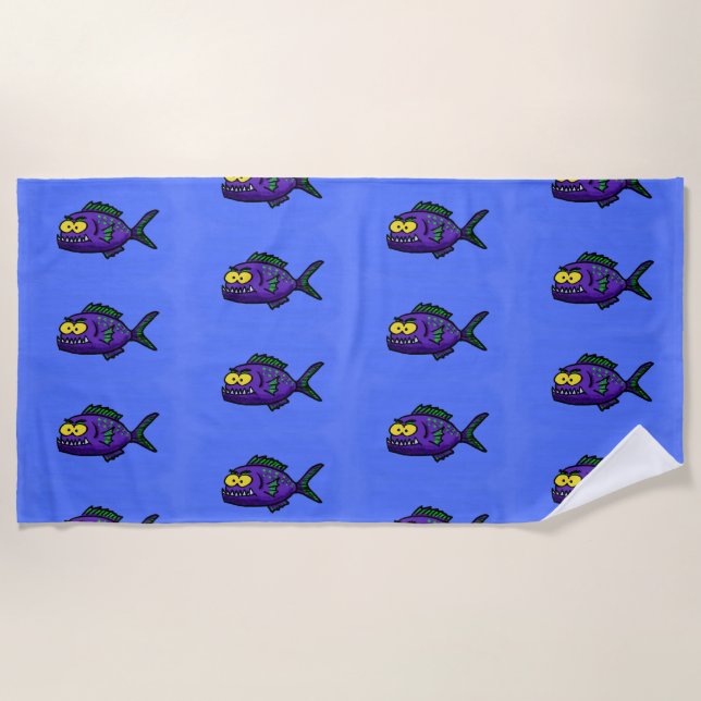 Piranha fish cartoon beach towel (Front)