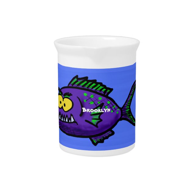 Piranha fish cartoon beverage pitcher (Front)