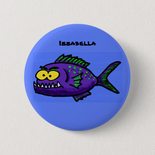Piranha fish cartoon button