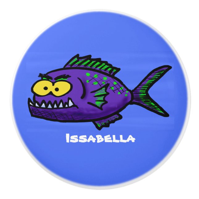Piranha fish cartoon ceramic knob (Front)