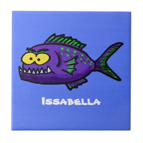 Piranha fish cartoon ceramic tile