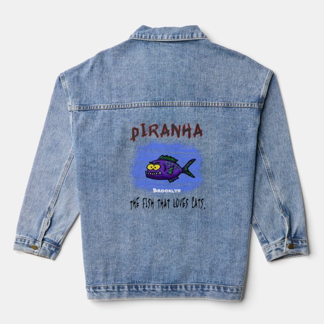 Piranha fish cartoon denim jacket (Back)