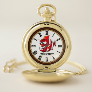 Piranha fish cartoon design Monogram gbf Pocket Watch