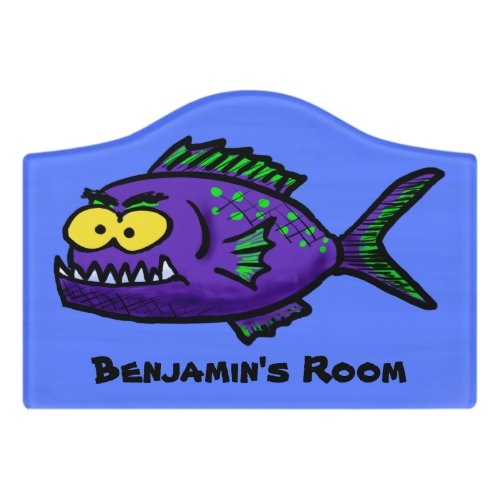 Piranha fish cartoon door sign